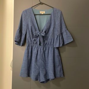 Listicle Blue short sleeve cut out blue romper size S